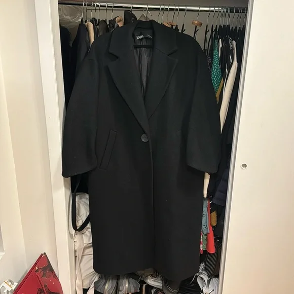 Zara | Jackets & Coats | Zara Oversized Black Wool Long Coat